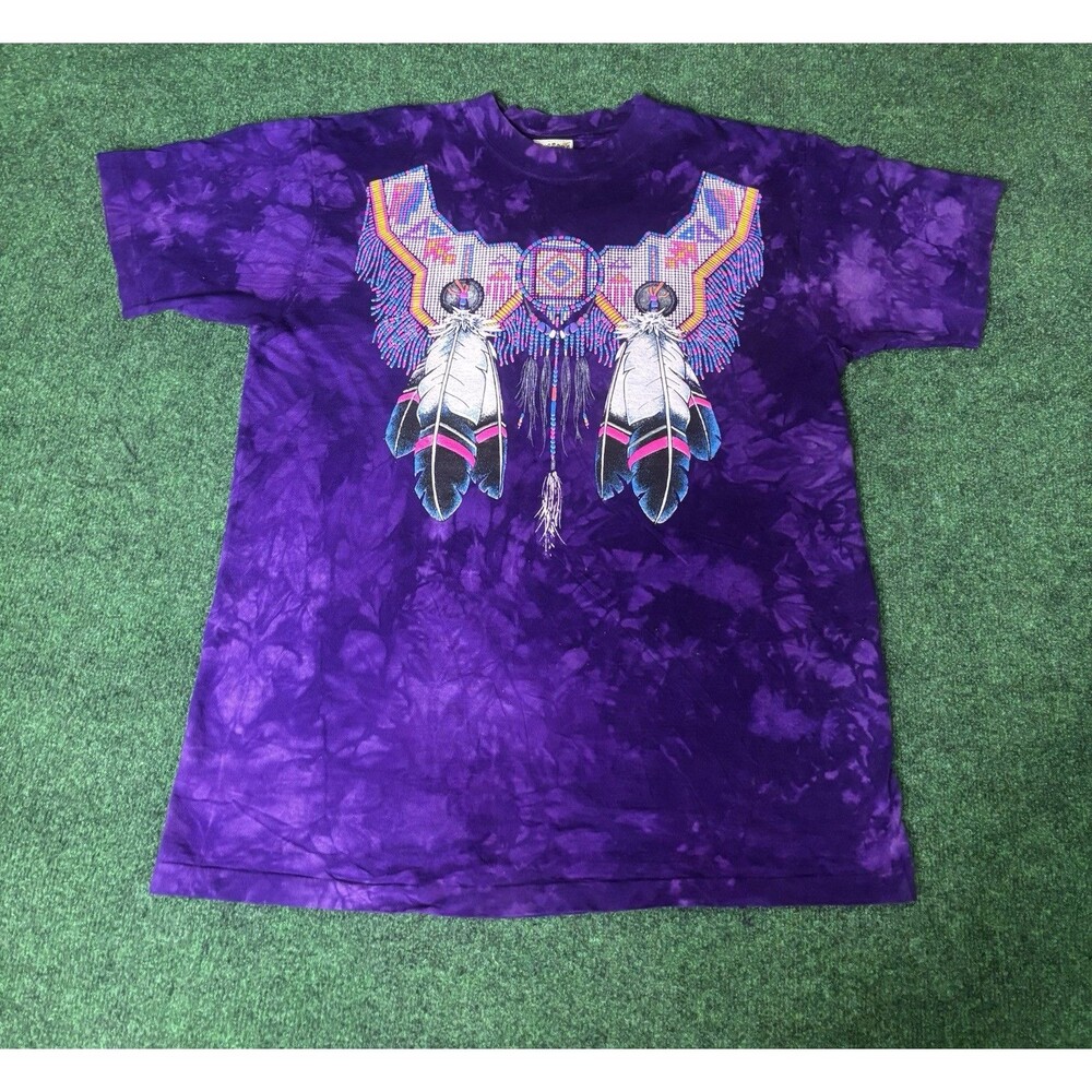 Vintage Ragtop USA Feather Graphic T-Shirt Purple Tie Dye Native Style M